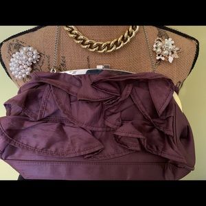 Silk ruffle handbag w/ chrome hardware